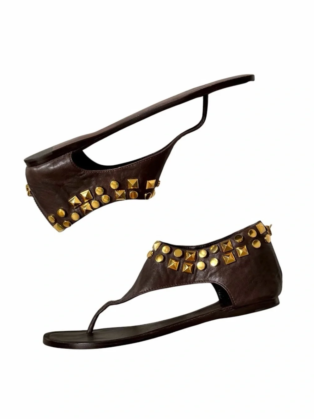 Tory Burch Dark Brown Gladiator Leather with Gold Studs Sandals Size 8